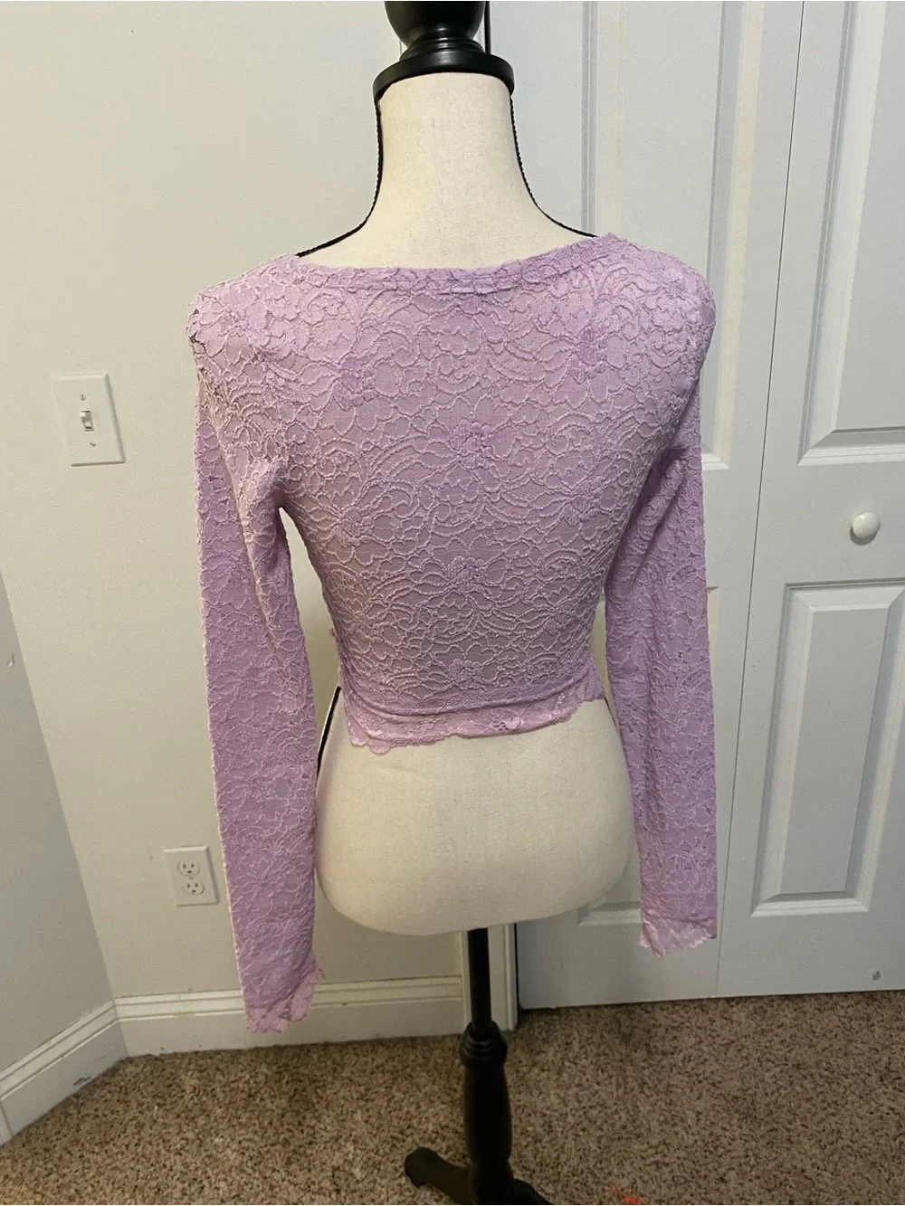 Free People Cloud Ride Lace Cropped Long-Sleeve Top